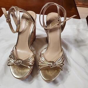 Aldo Metallic Gold Knot Wedge Sandals